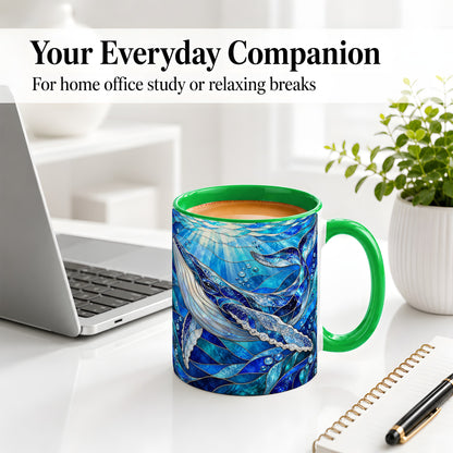 #pl[11oz|Green] Stained Glass Style Whale Accent Mug, Ceramic Mug for Ocean Lovers