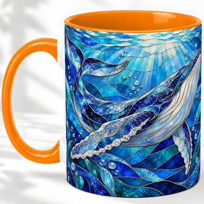 #pl[11oz|Orange] Stained Glass Style Whale Accent Mug, Ceramic Mug for Ocean Lovers