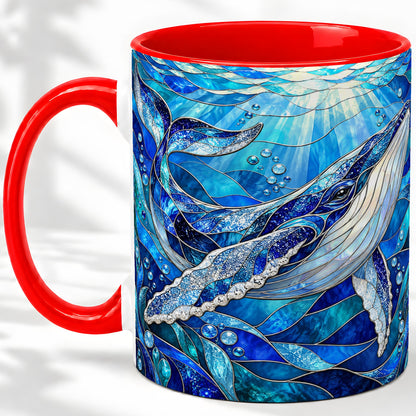 Stained Glass Style Whale Accent Mug, Ceramic Mug for Ocean Lovers