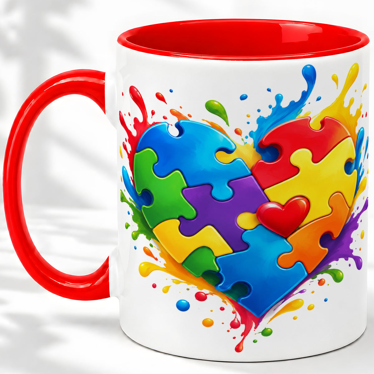 Autism Awareness Puzzle Heart Mug, Ceramic Mug with Colorful Artwork