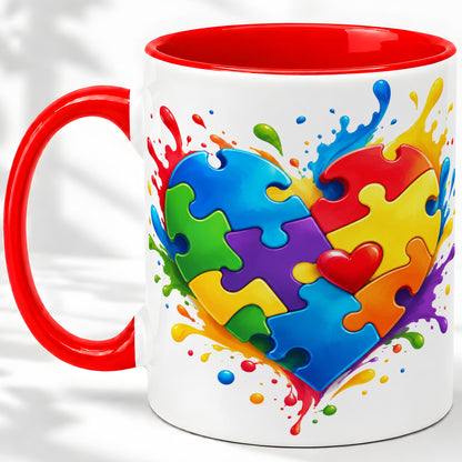 Autism Awareness Puzzle Heart Mug, Ceramic Mug with Colorful Artwork