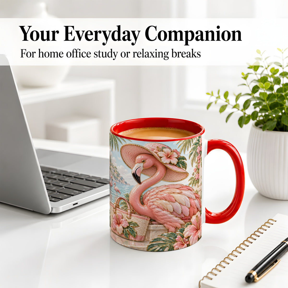 #pl[11oz|Red] Tropical Flamingo Ceramic Mug, Coastal Bird Design for Bird Lovers