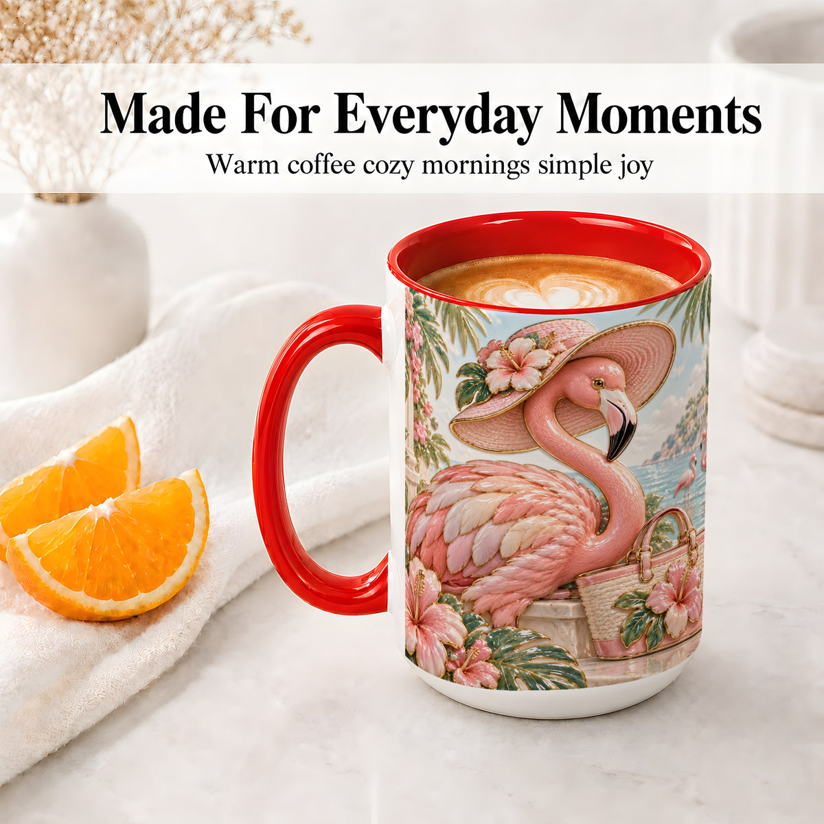 #pl[15oz|Red] Tropical Flamingo Ceramic Mug, Coastal Bird Design for Bird Lovers