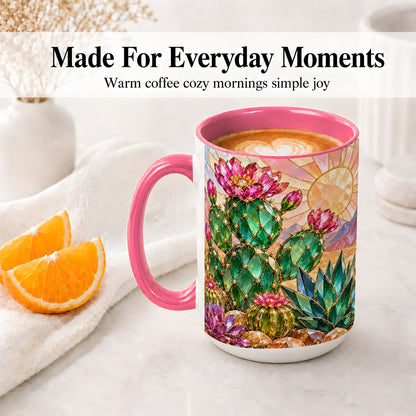 #pl[15oz|Pink] Blooming Cactus Ceramic Mug, Desert Floral Design for Plant Lovers