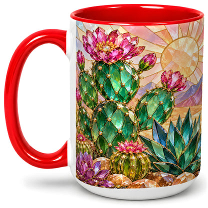 #pl[15oz|Red] Blooming Cactus Ceramic Mug, Desert Floral Design for Plant Lovers