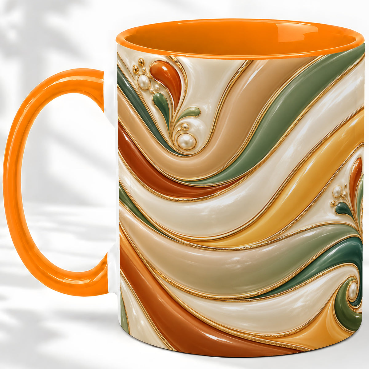 #pl[11oz|Orange] Retro Abstract Ceramic Mug, Wavy Earth Tone Design for Art Lovers