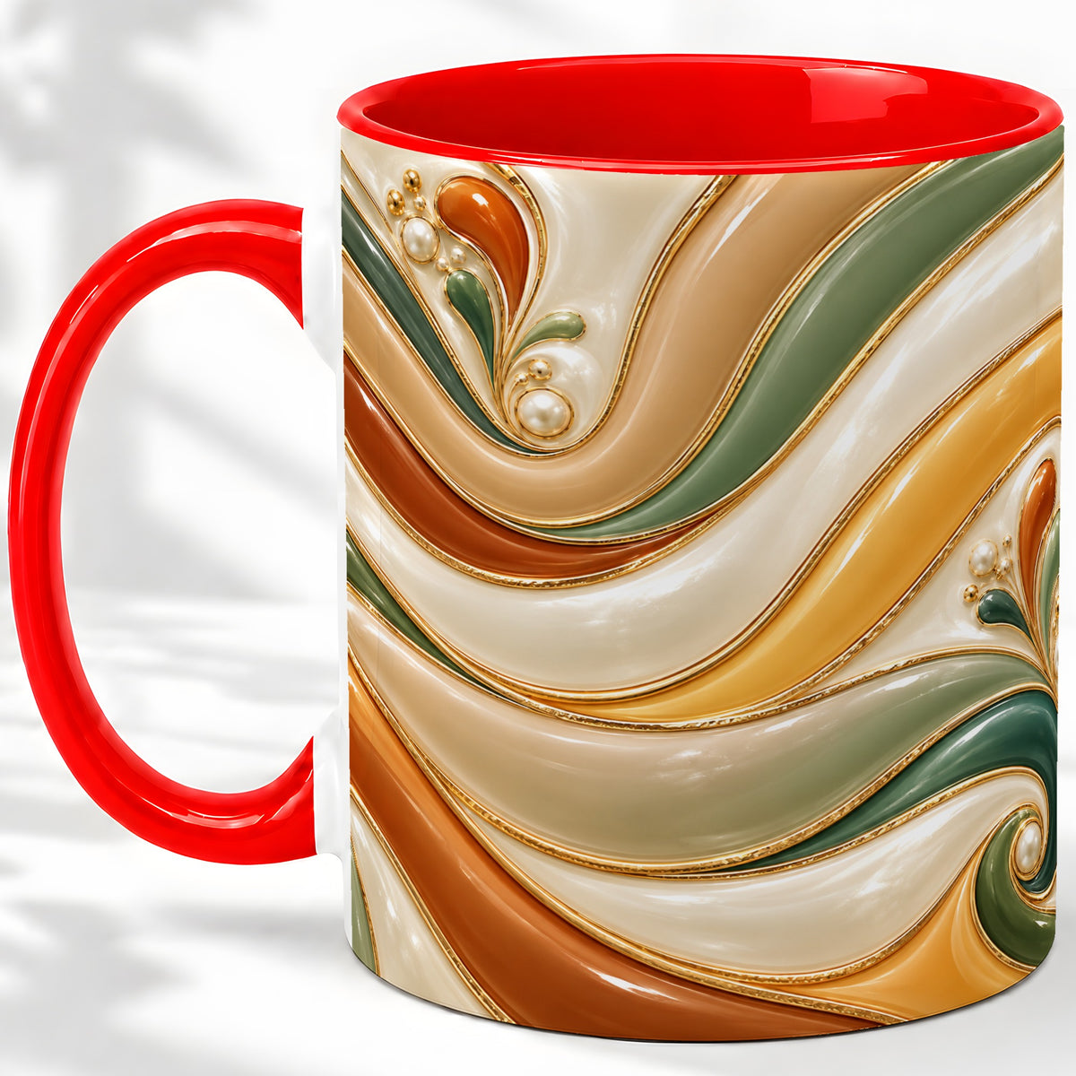 Retro Abstract Ceramic Mug, Wavy Earth Tone Design for Art Lovers