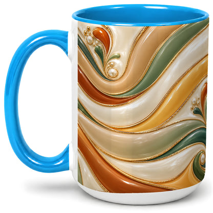#pl[15oz|Blue] Retro Abstract Ceramic Mug, Wavy Earth Tone Design for Art Lovers
