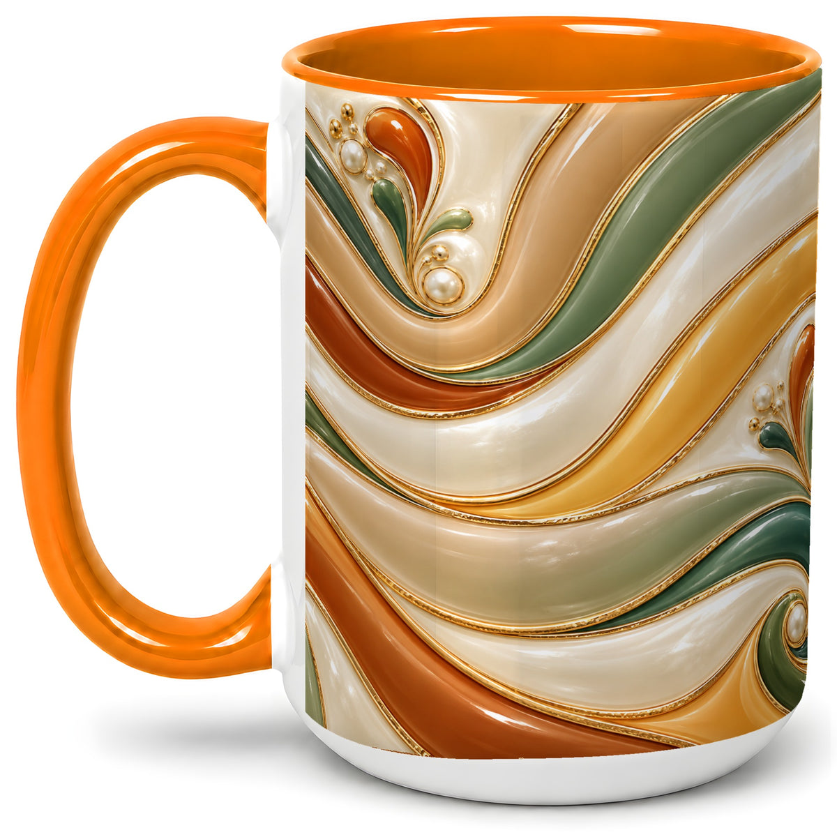 #pl[15oz|Orange] Retro Abstract Ceramic Mug, Wavy Earth Tone Design for Art Lovers