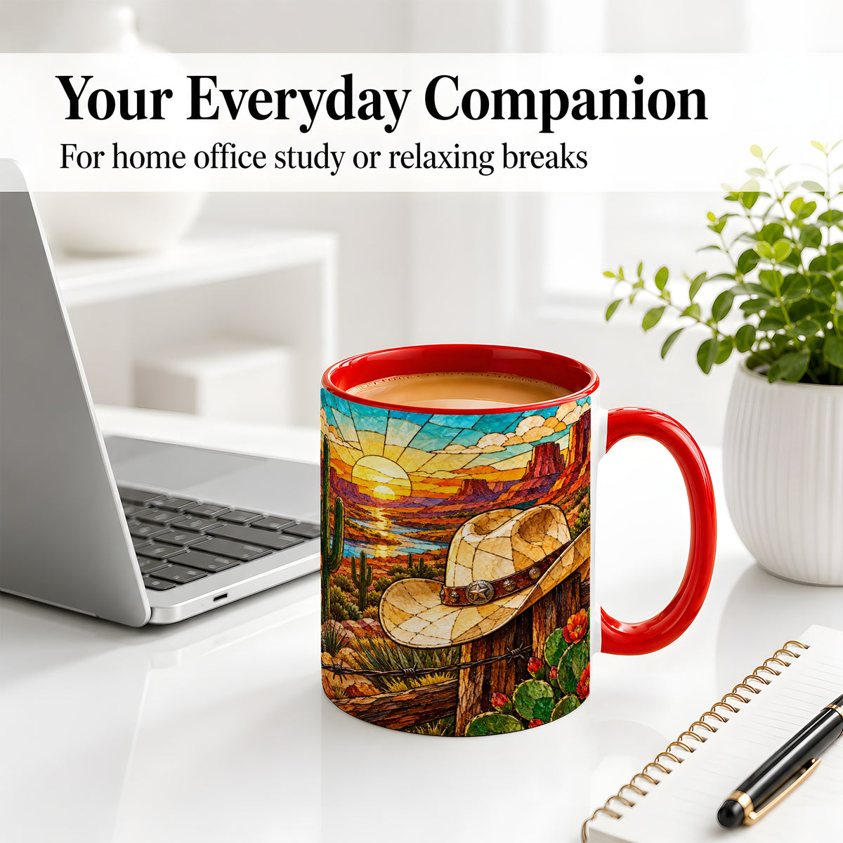 #pl[11oz|Red] Western Cowboy Hat Ceramic Mug, Desert Sunset Design for Ranch Fans