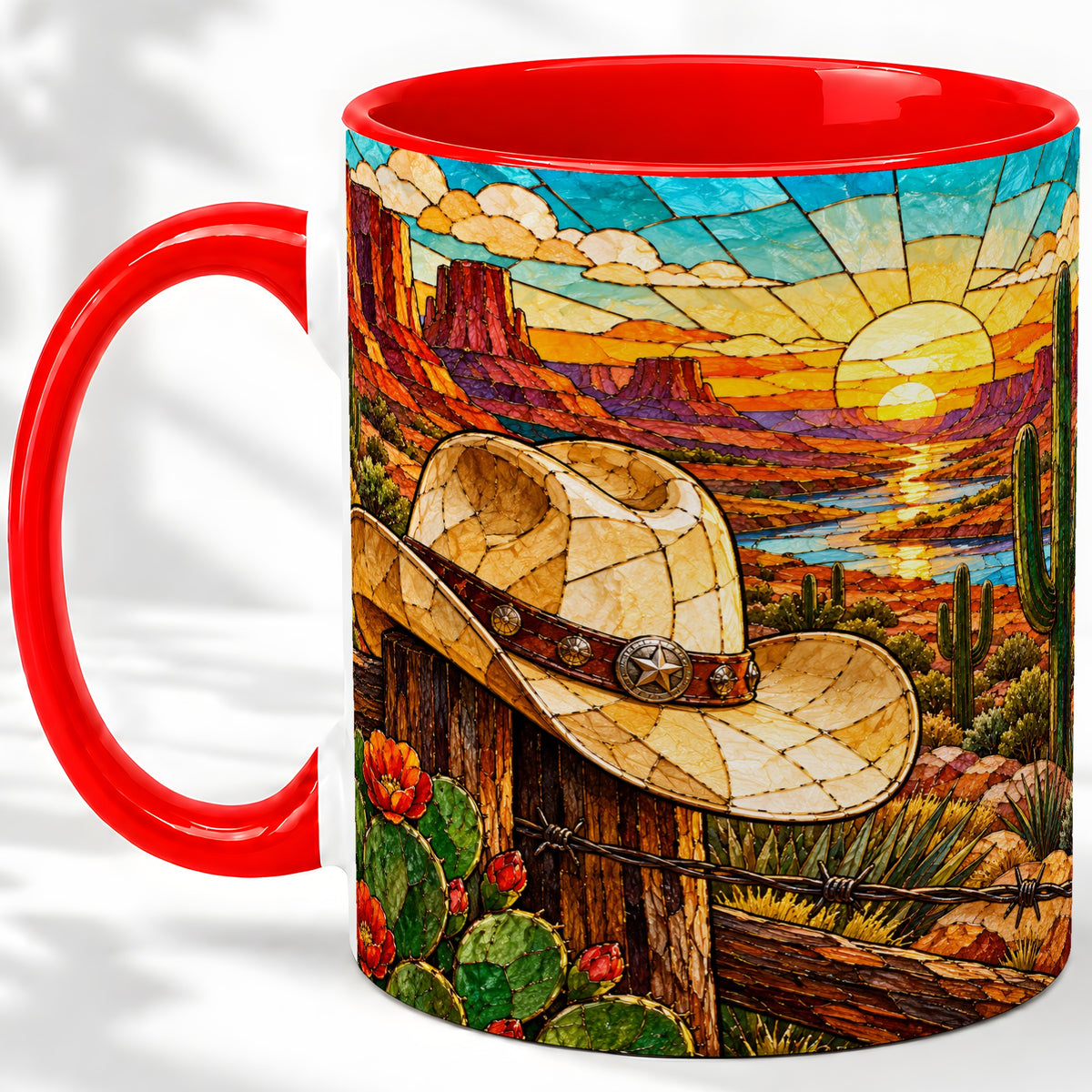 Western Cowboy Hat Ceramic Mug, Desert Sunset Design for Ranch Fans
