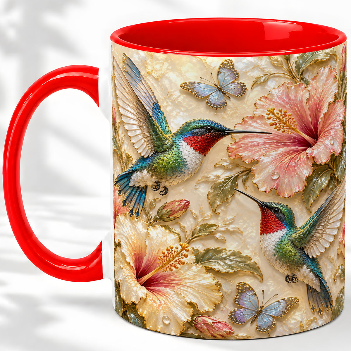 Tropical Hummingbird Ceramic Mug, Hibiscus Design for Bird Lovers