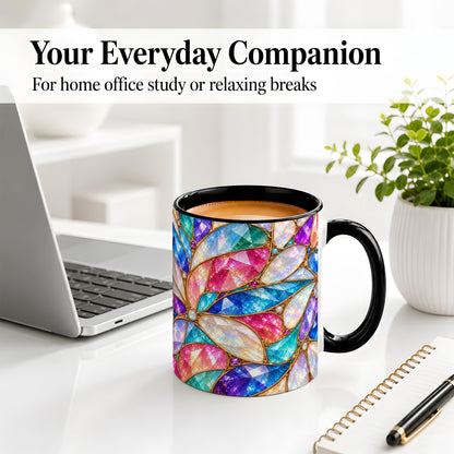 #pl[11oz|Black] Colorful Geometric Mosaic Ceramic Mug, Faceted Abstract Design