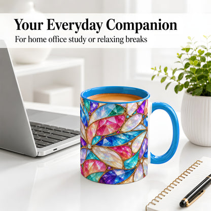#pl[11oz|Blue] Colorful Geometric Mosaic Ceramic Mug, Faceted Abstract Design