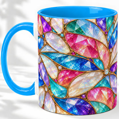 #pl[11oz|Blue] Colorful Geometric Mosaic Ceramic Mug, Faceted Abstract Design
