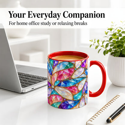 #pl[11oz|Red] Colorful Geometric Mosaic Ceramic Mug, Faceted Abstract Design