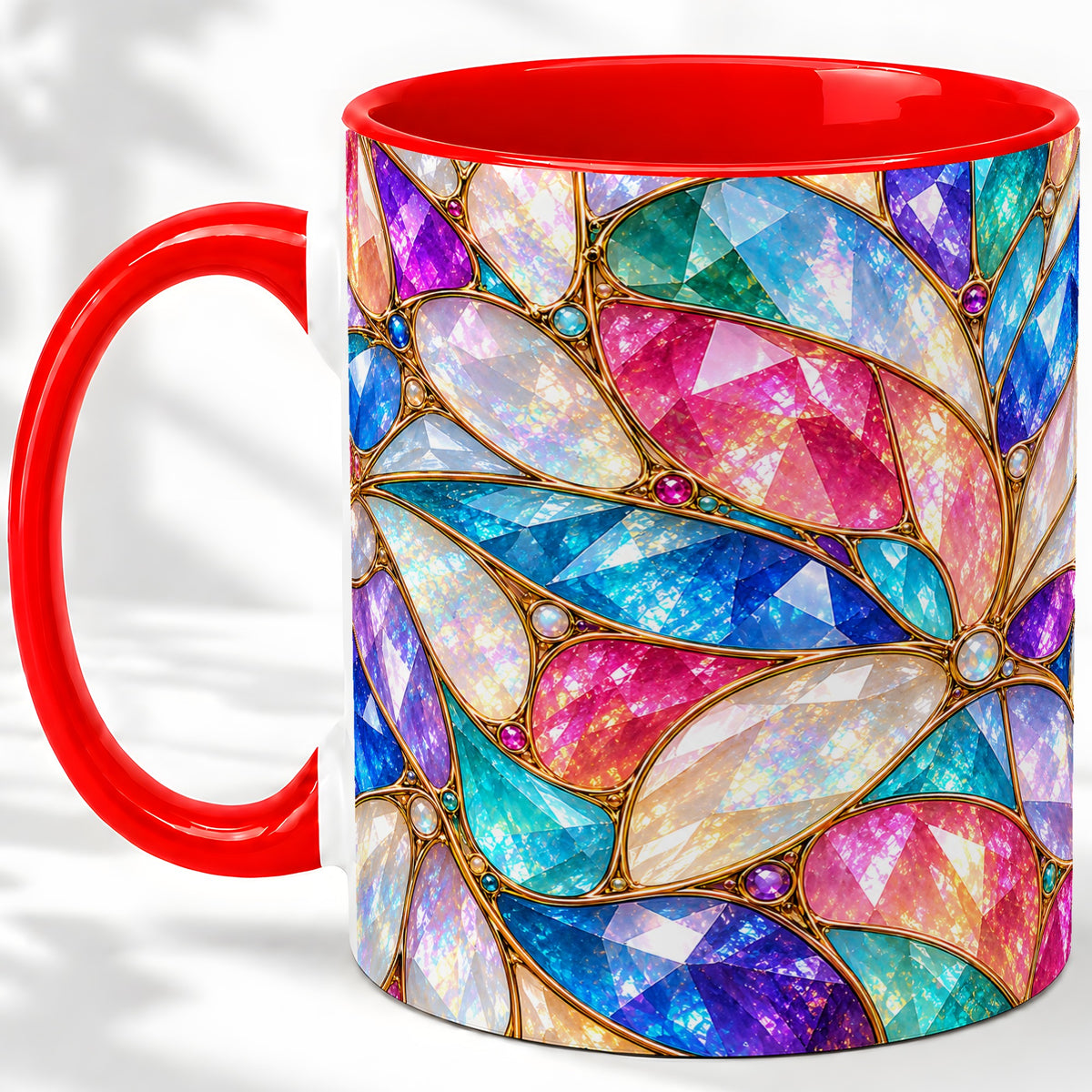 Colorful Geometric Mosaic Ceramic Mug, Faceted Abstract Design