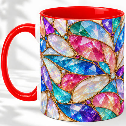 Colorful Geometric Mosaic Ceramic Mug, Faceted Abstract Design