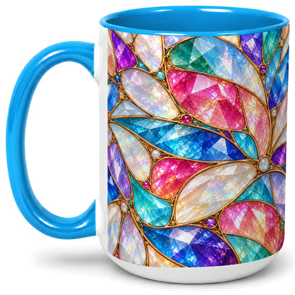 #pl[15oz|Blue] Colorful Geometric Mosaic Ceramic Mug, Faceted Abstract Design