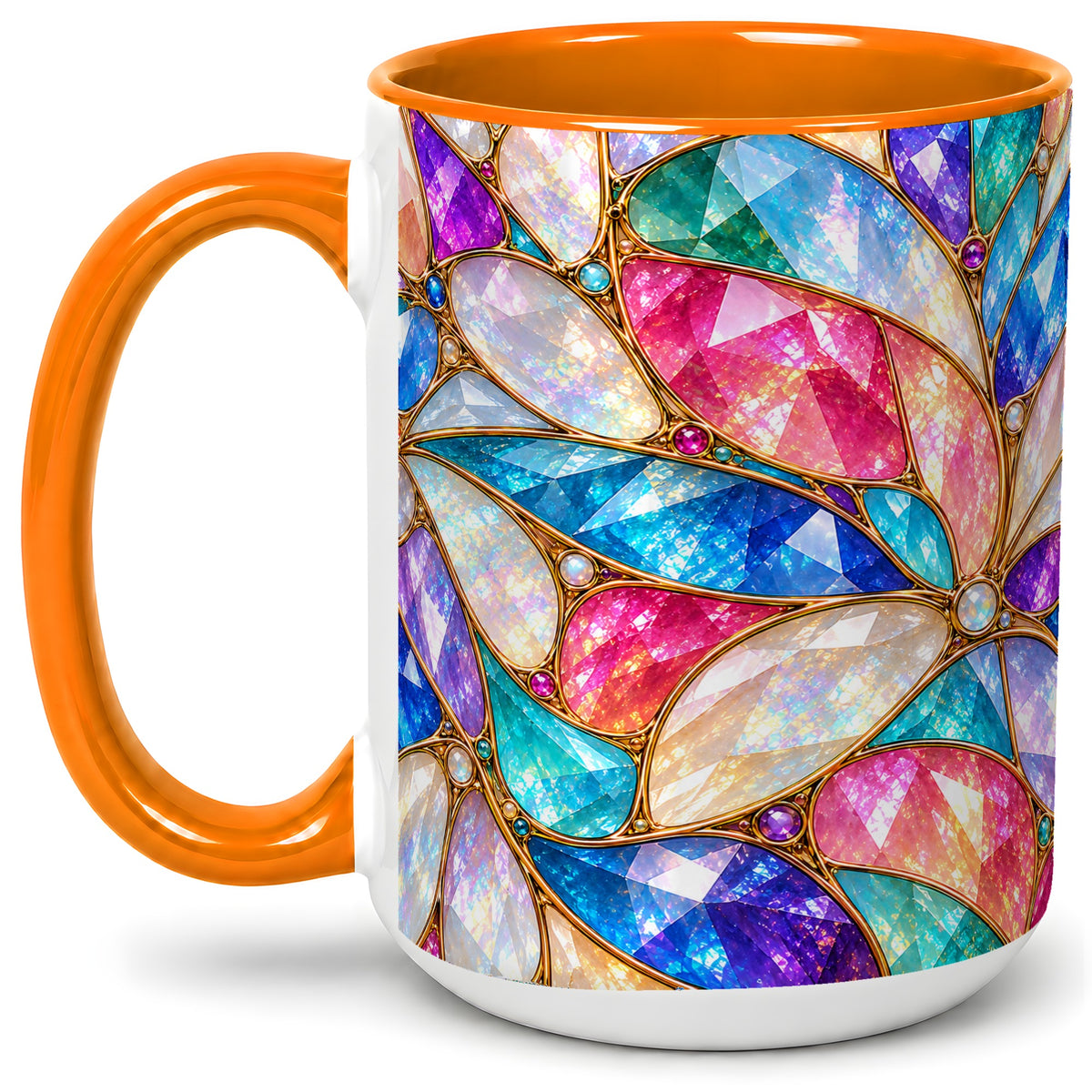 #pl[15oz|Orange] Colorful Geometric Mosaic Ceramic Mug, Faceted Abstract Design