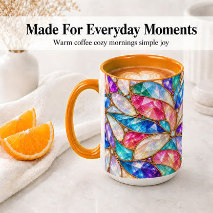 #pl[15oz|Orange] Colorful Geometric Mosaic Ceramic Mug, Faceted Abstract Design