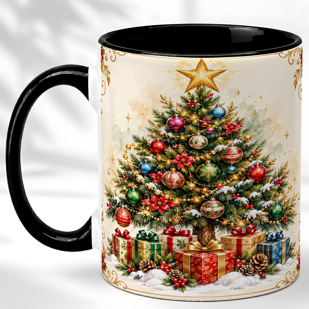 #pl[11oz|Black] Christmas Tree Coffee Mug, Holiday Decor Mug, Ceramic Cup