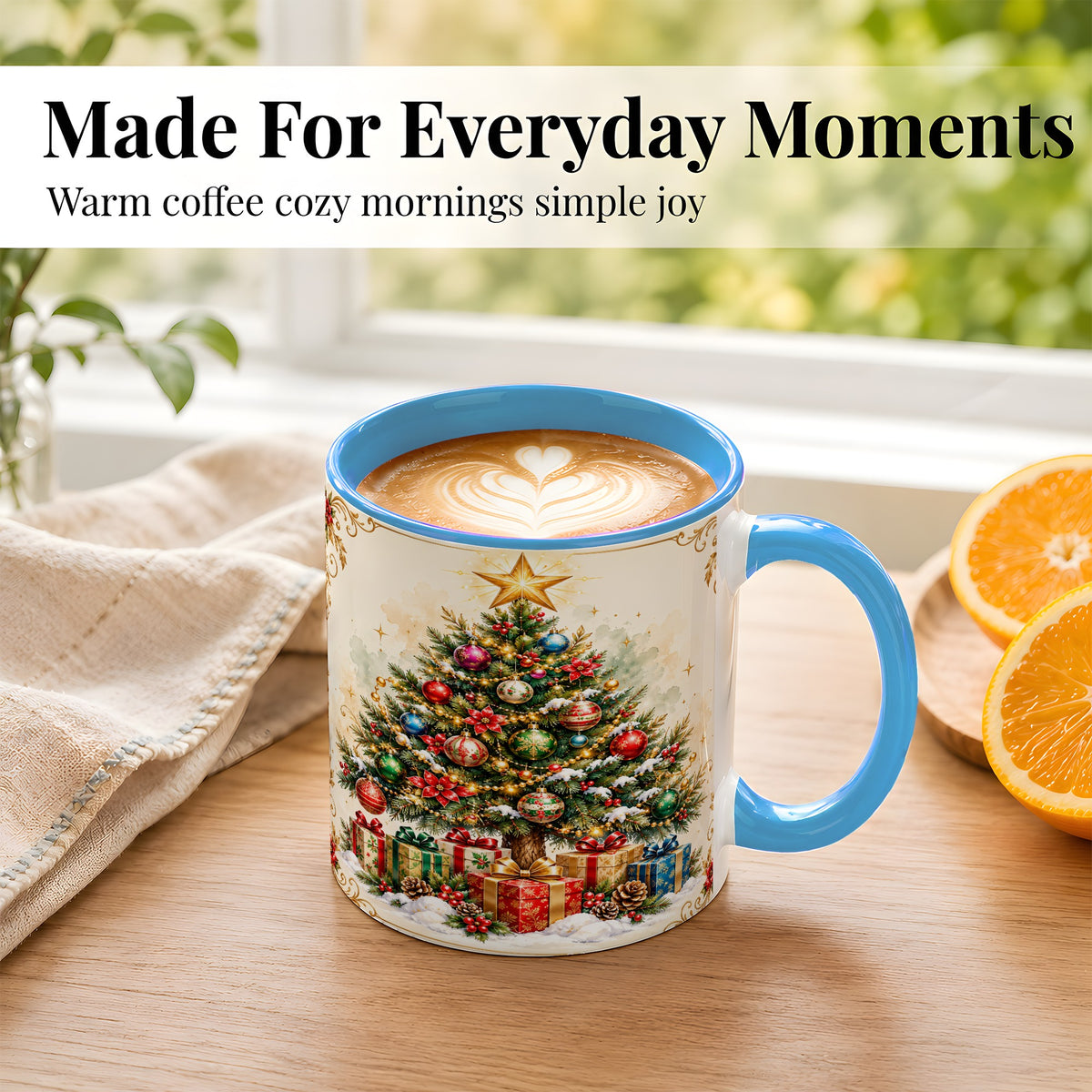 #pl[11oz|Blue] Christmas Tree Coffee Mug, Holiday Decor Mug, Ceramic Cup