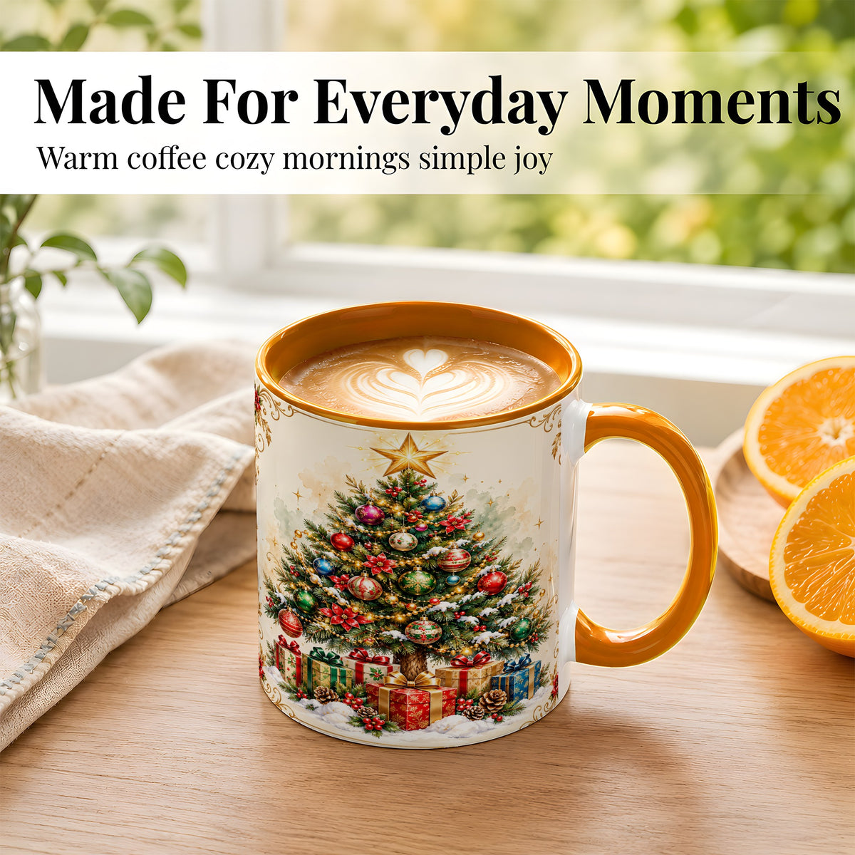 #pl[11oz|Orange] Christmas Tree Coffee Mug, Holiday Decor Mug, Ceramic Cup