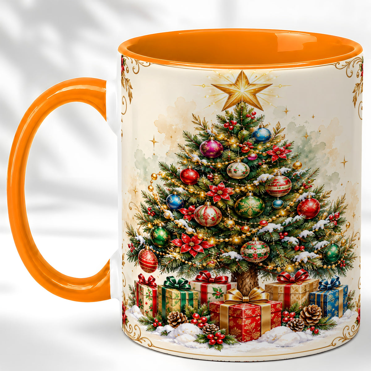 #pl[11oz|Orange] Christmas Tree Coffee Mug, Holiday Decor Mug, Ceramic Cup