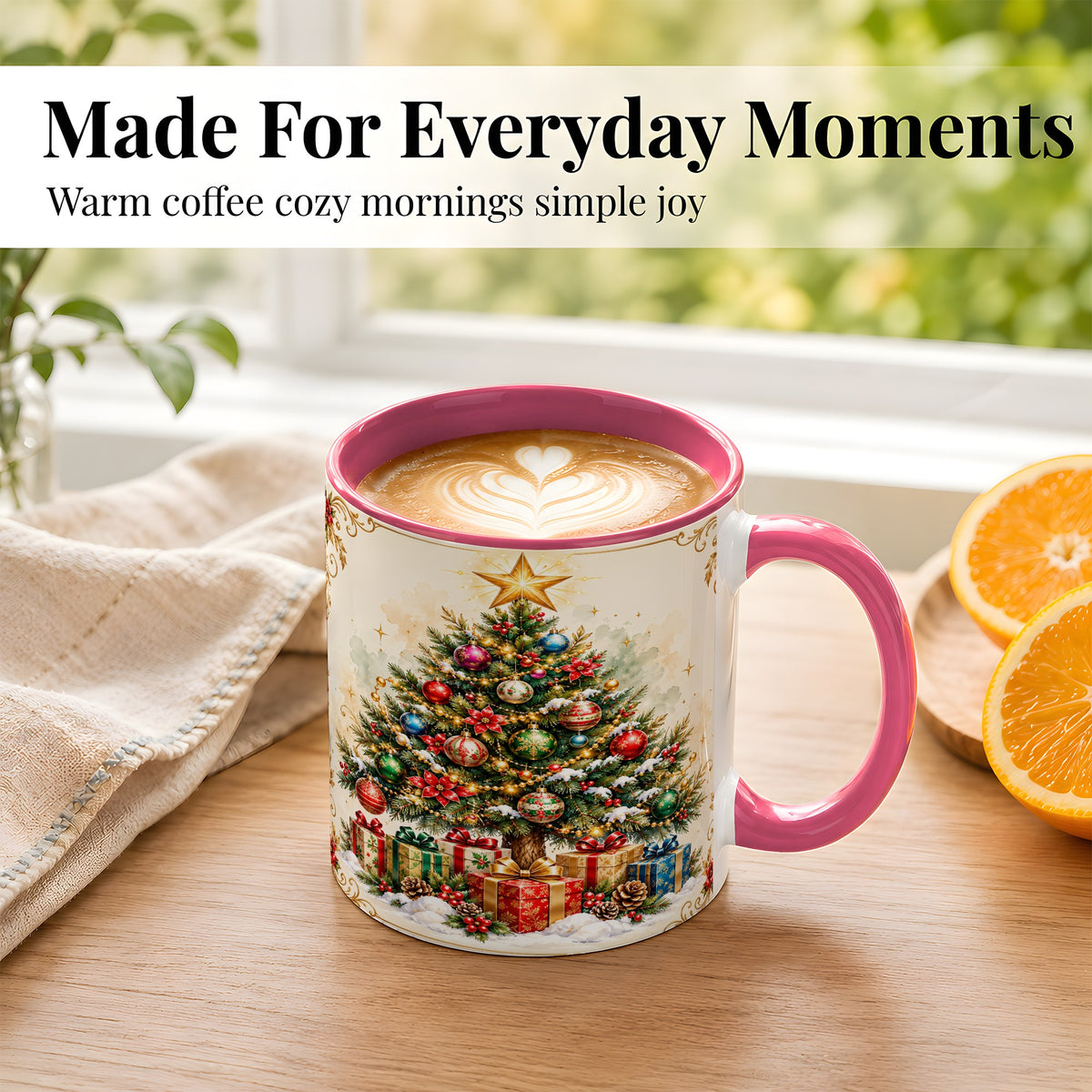 #pl[11oz|Pink] Christmas Tree Coffee Mug, Holiday Decor Mug, Ceramic Cup