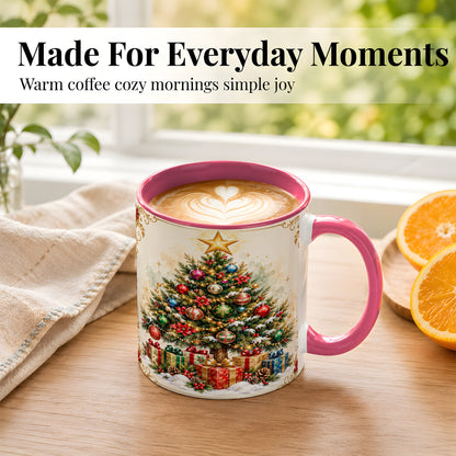#pl[11oz|Pink] Christmas Tree Coffee Mug, Holiday Decor Mug, Ceramic Cup