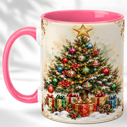 #pl[11oz|Pink] Christmas Tree Coffee Mug, Holiday Decor Mug, Ceramic Cup