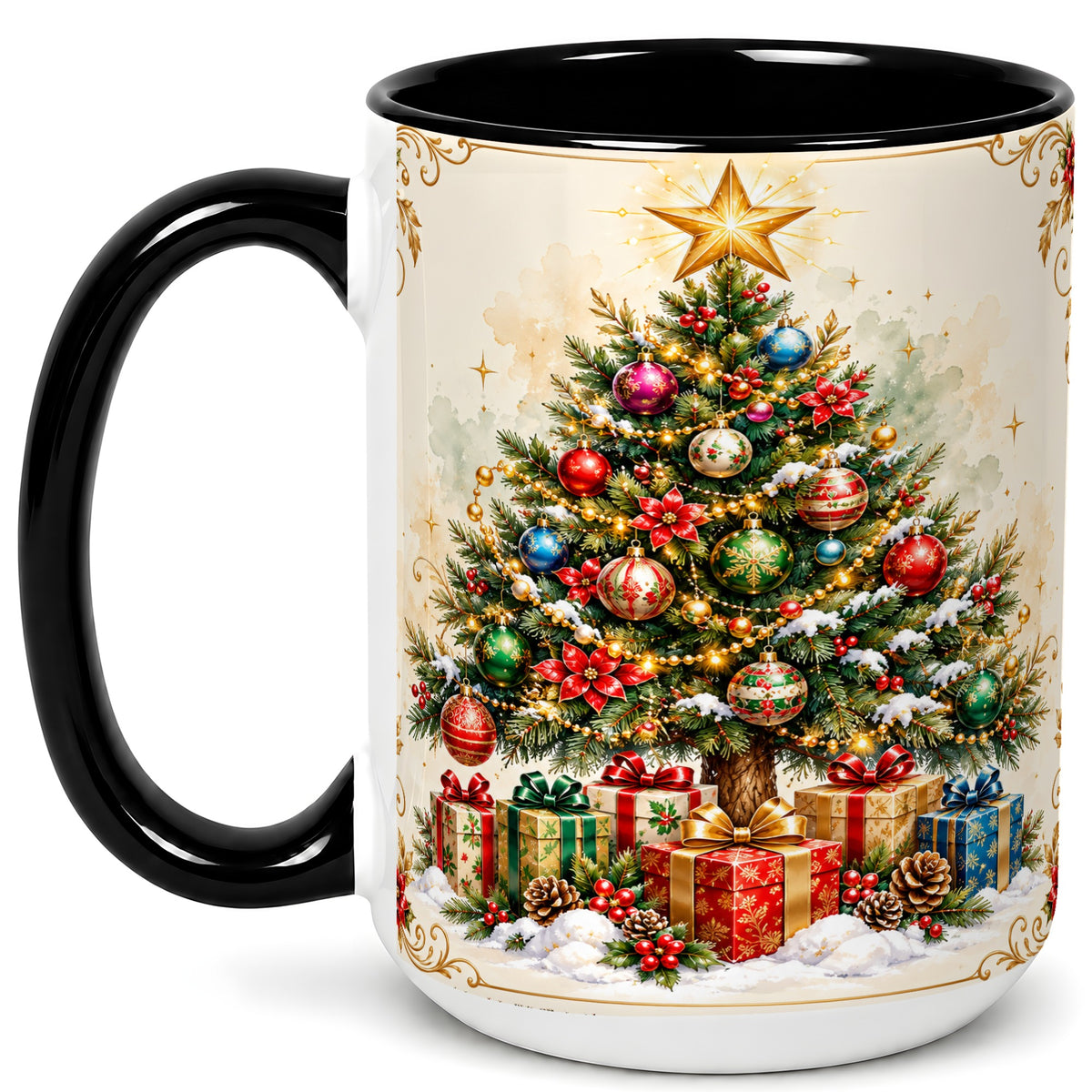 #pl[15oz|Black] Christmas Tree Coffee Mug, Holiday Decor Mug, Ceramic Cup
