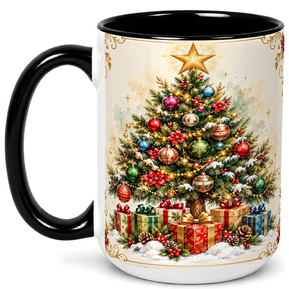 #pl[15oz|Black] Christmas Tree Coffee Mug, Holiday Decor Mug, Ceramic Cup
