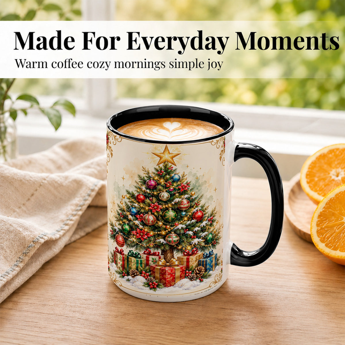 #pl[15oz|Black] Christmas Tree Coffee Mug, Holiday Decor Mug, Ceramic Cup