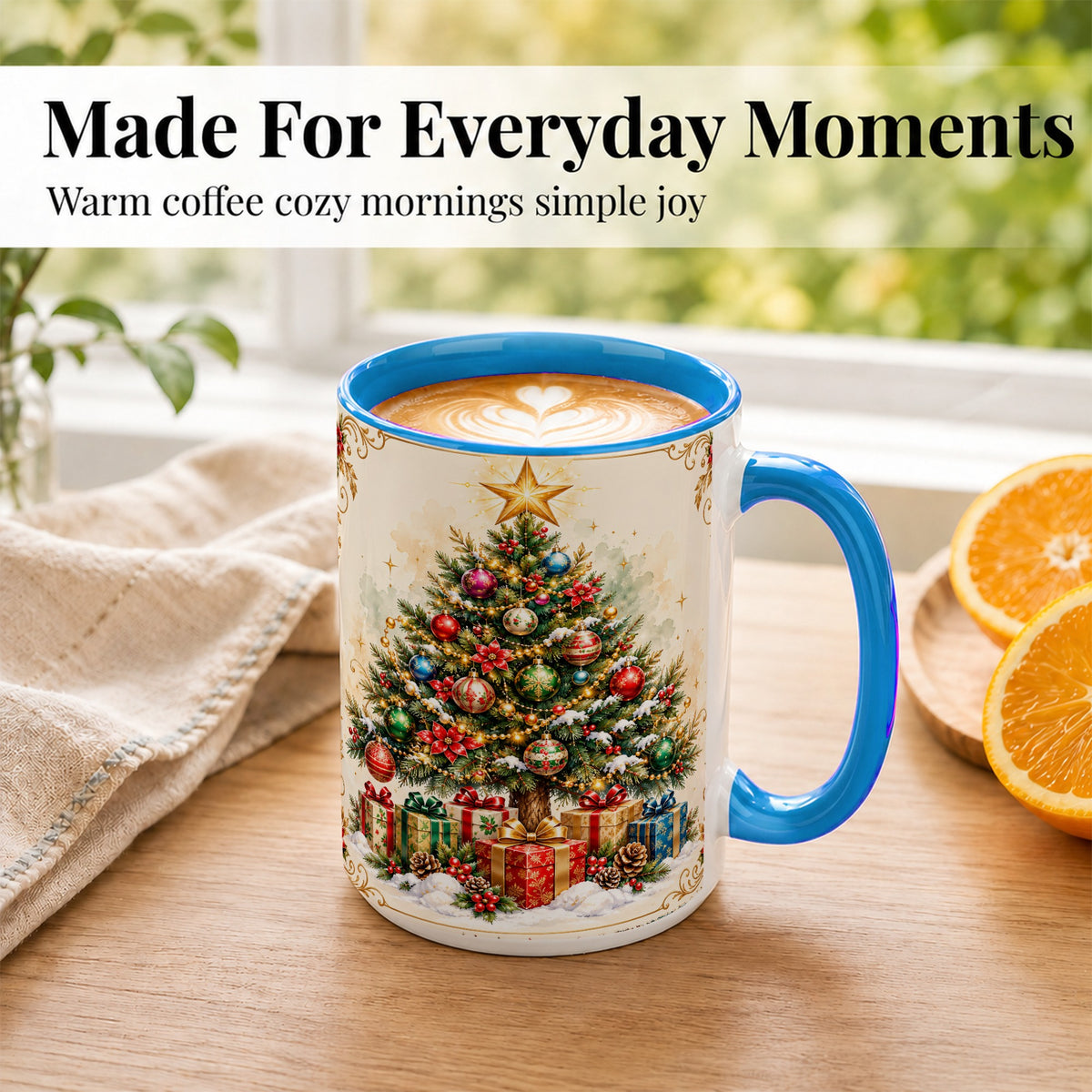 #pl[15oz|Blue] Christmas Tree Coffee Mug, Holiday Decor Mug, Ceramic Cup