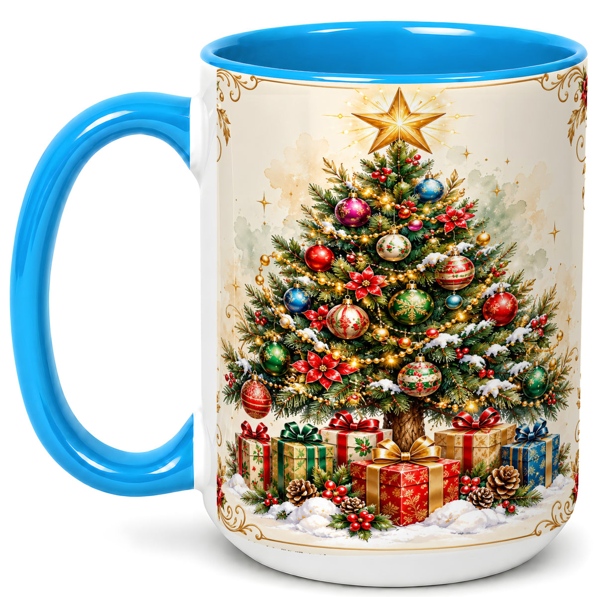 #pl[15oz|Blue] Christmas Tree Coffee Mug, Holiday Decor Mug, Ceramic Cup