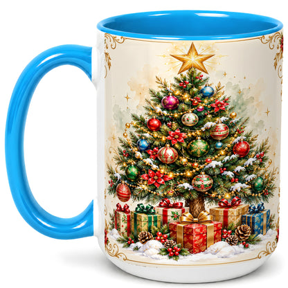#pl[15oz|Blue] Christmas Tree Coffee Mug, Holiday Decor Mug, Ceramic Cup