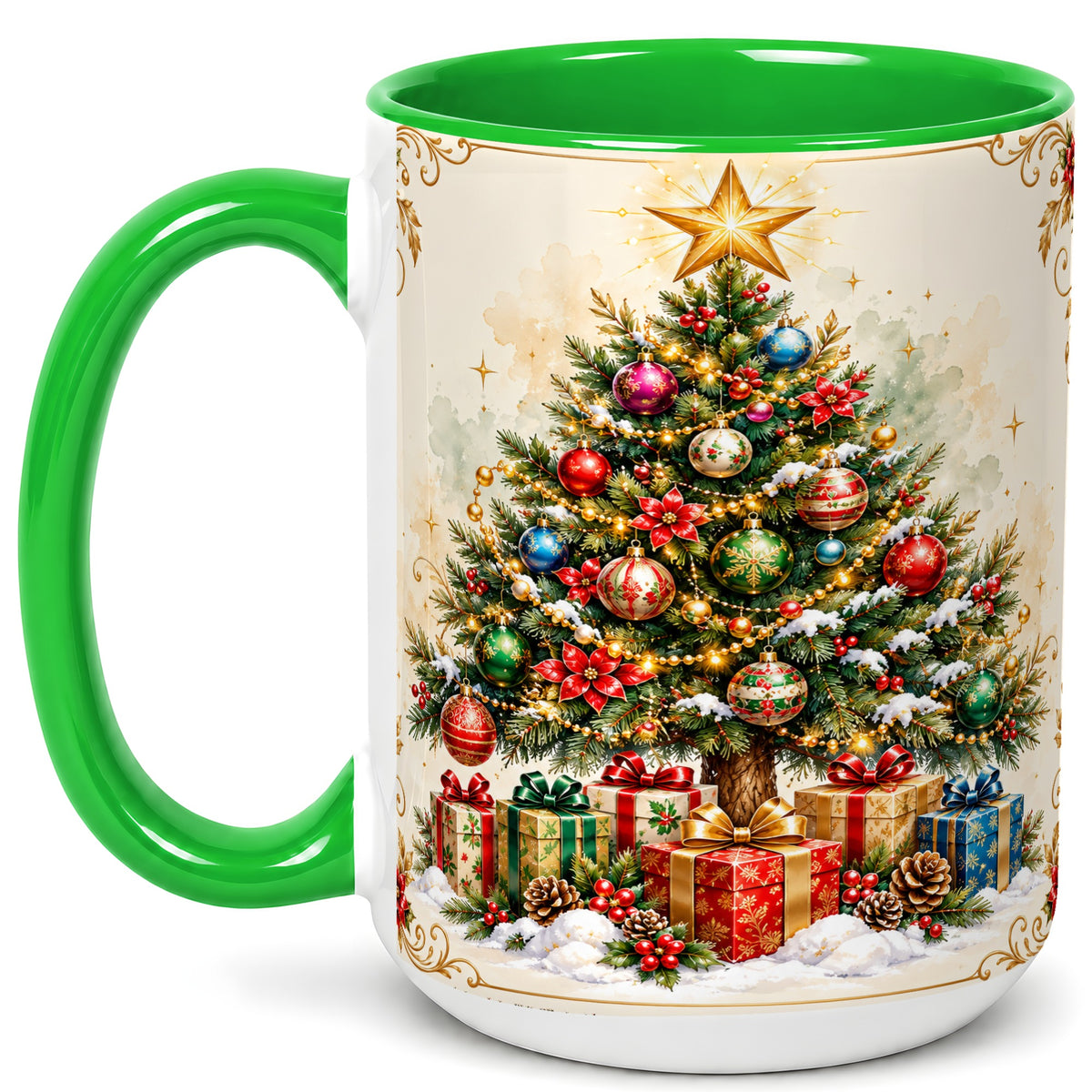 #pl[15oz|Green] Christmas Tree Coffee Mug, Holiday Decor Mug, Ceramic Cup