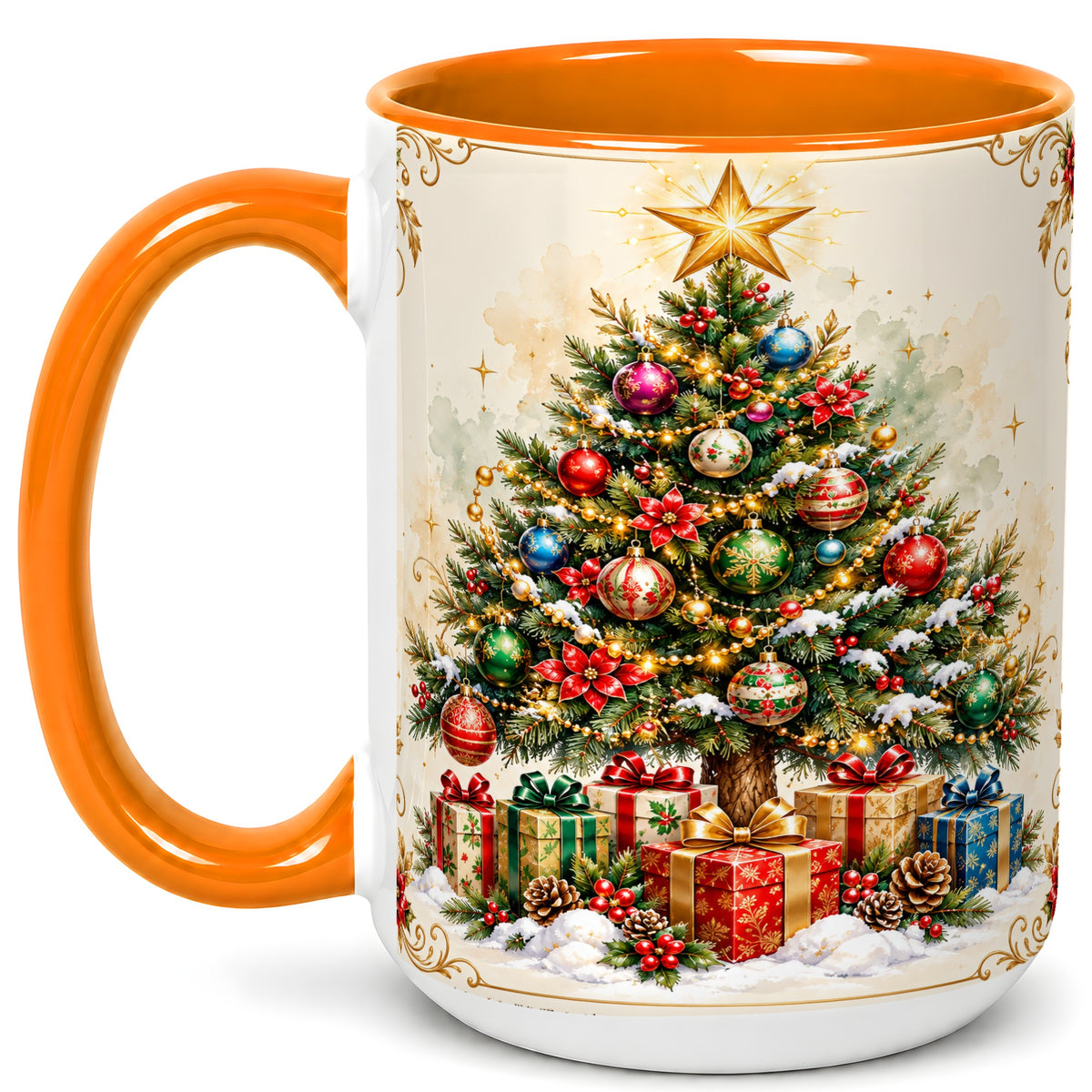 #pl[15oz|Orange] Christmas Tree Coffee Mug, Holiday Decor Mug, Ceramic Cup
