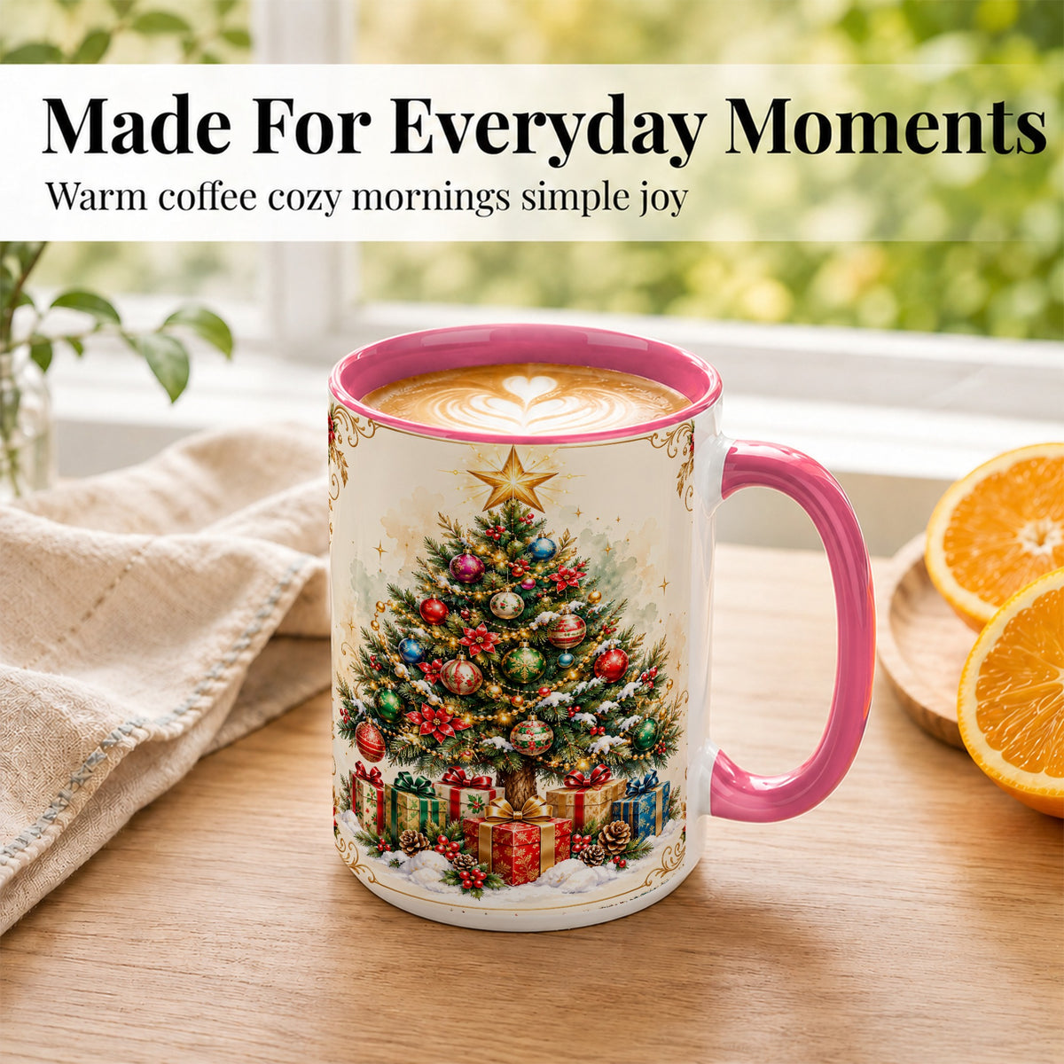 #pl[15oz|Pink] Christmas Tree Coffee Mug, Holiday Decor Mug, Ceramic Cup