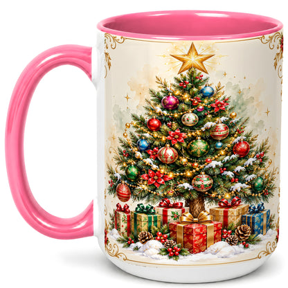 #pl[15oz|Pink] Christmas Tree Coffee Mug, Holiday Decor Mug, Ceramic Cup