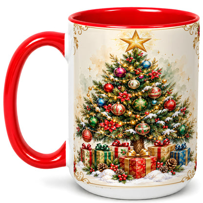 #pl[15oz|Red] Christmas Tree Coffee Mug, Holiday Decor Mug, Ceramic Cup