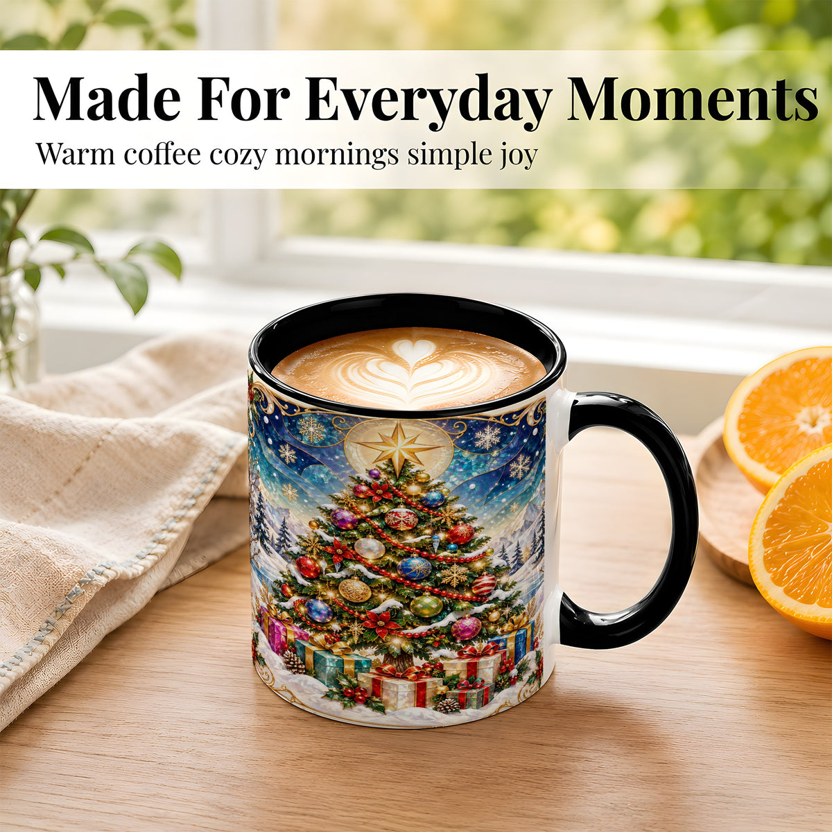 #pl[11oz|Black] Winter Christmas Tree Coffee Mug, Snowy Holiday Mug, Ceramic Cup