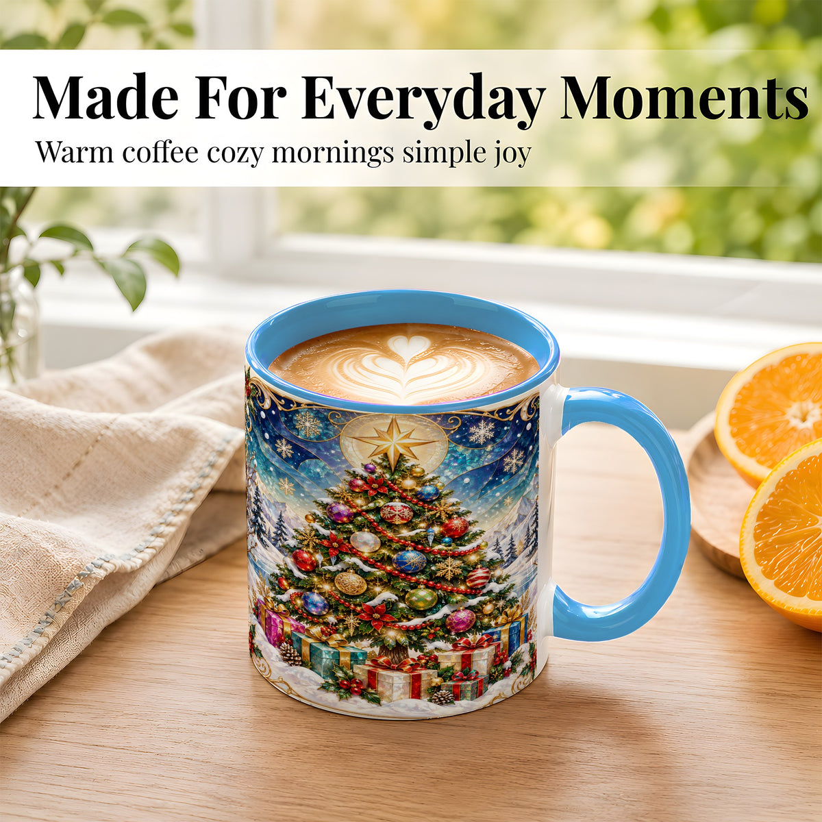 #pl[11oz|Blue] Winter Christmas Tree Coffee Mug, Snowy Holiday Mug, Ceramic Cup