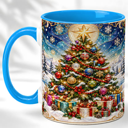 #pl[11oz|Blue] Winter Christmas Tree Coffee Mug, Snowy Holiday Mug, Ceramic Cup