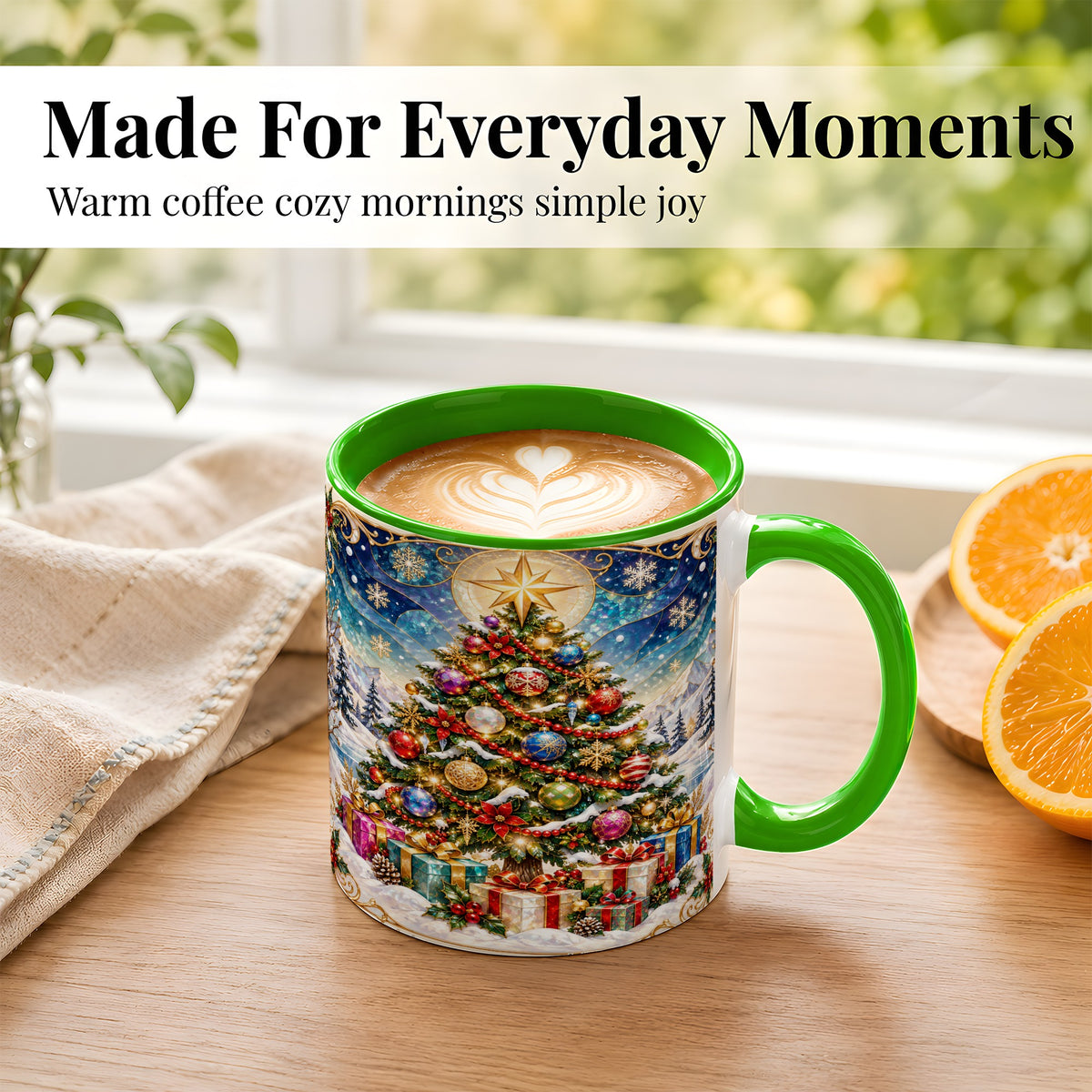 #pl[11oz|Green] Winter Christmas Tree Coffee Mug, Snowy Holiday Mug, Ceramic Cup