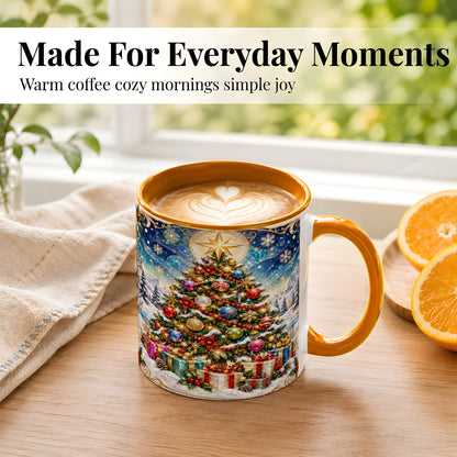 #pl[11oz|Orange] Winter Christmas Tree Coffee Mug, Snowy Holiday Mug, Ceramic Cup
