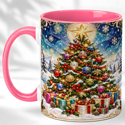 #pl[11oz|Pink] Winter Christmas Tree Coffee Mug, Snowy Holiday Mug, Ceramic Cup