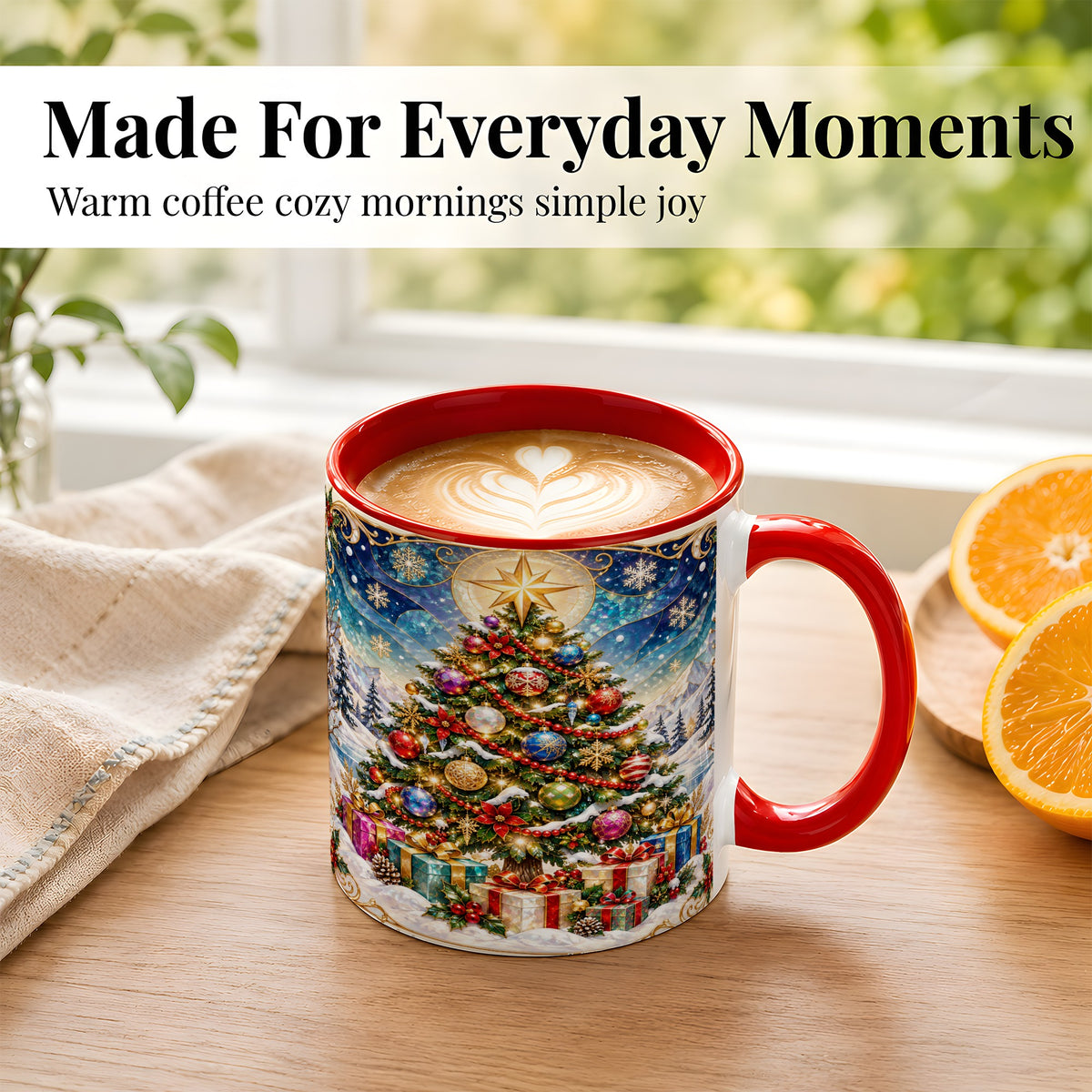 #pl[11oz|Red] Winter Christmas Tree Coffee Mug, Snowy Holiday Mug, Ceramic Cup